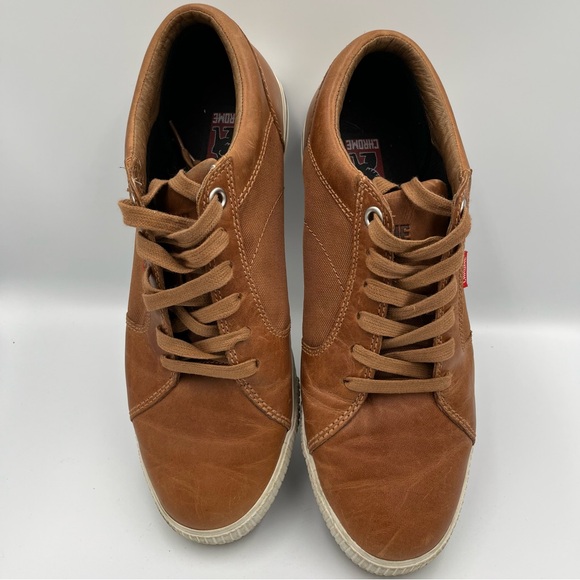 Chrome Men's Brown Leather & Mesh Lace Up Low Top Casual Sneakers 9.5 Skater - Picture 4 of 16